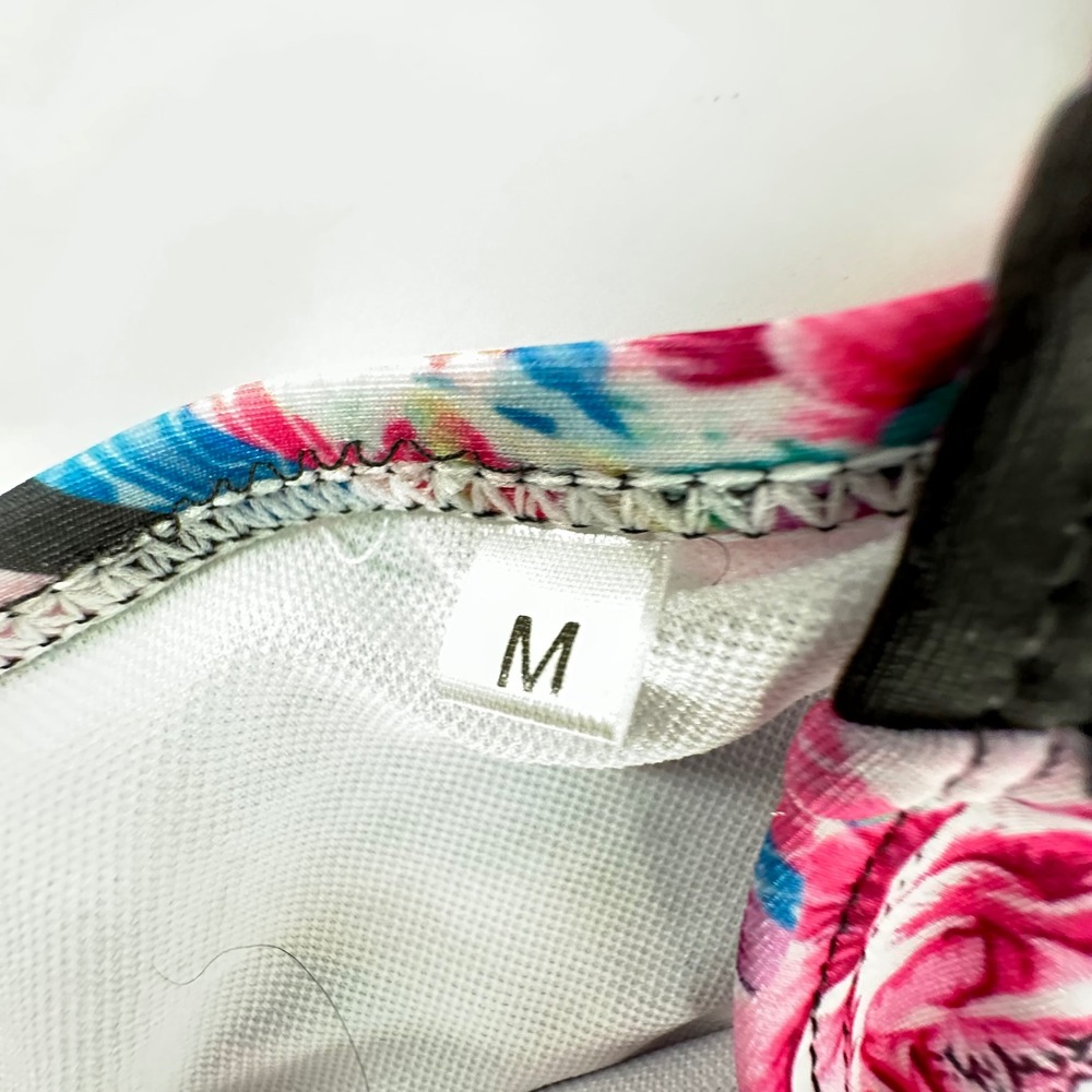 Bikini Set Bustier Push Up Women M Pink Floral Geometric Zipper Detail - Picture 5 of 7